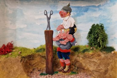 "Am Scherenfernrohr", Zinnfigurengruppe 80 mm.