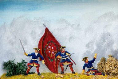 Schwedische Offiziere verteidigen ihre Fahne 1710, 30 mm Figuren